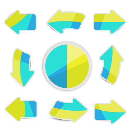 Brightly colored paper arrows with shiny stickersのイラスト素材