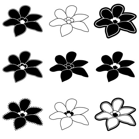 Set of white and black flowers iconsのイラスト素材
