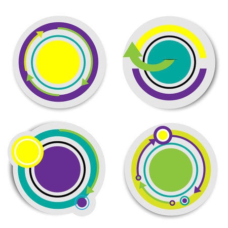 Purple and yellow circle banner with shadow on white backgroundのイラスト素材