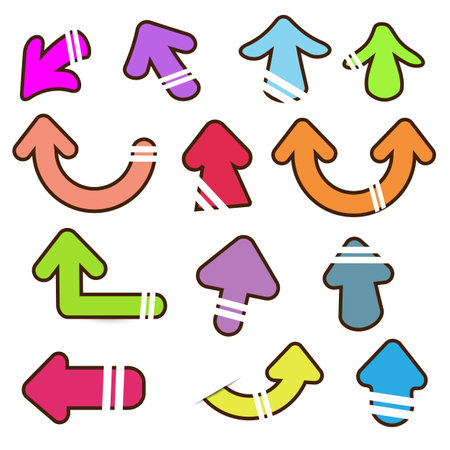 Bright Color Cartoon Paper Arrow Sticker With Shadowのイラスト素材