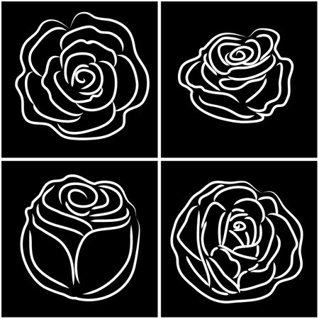 White rose pattern on black backgroundのイラスト素材