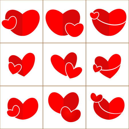 Set of red paper valentine hearts on white backgroundのイラスト素材