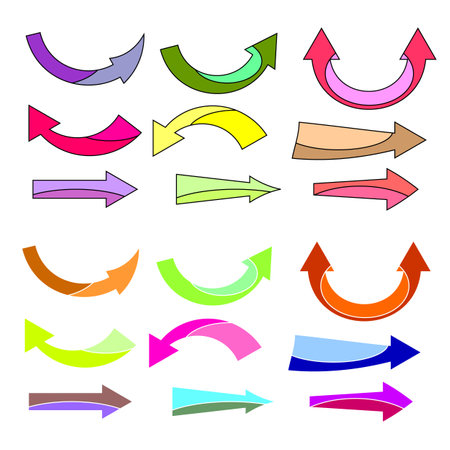 Set of bright colored arrow icons on a white backgroundのイラスト素材