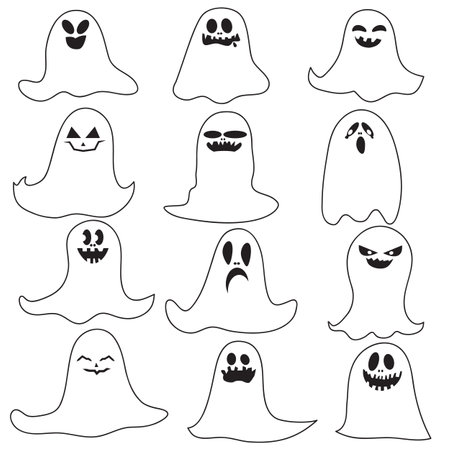 A collection of cute and funny little ghostsのイラスト素材