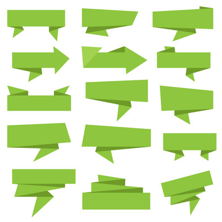 Set of green paper bannersのイラスト素材
