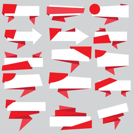 Set of white and red paper bannersのイラスト素材