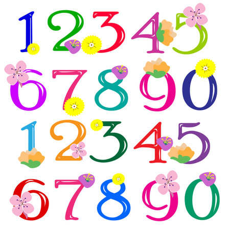 Numbers with flowers composed on a white backgroundのイラスト素材