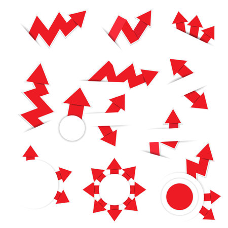 The red paper has arrowheads with shadowsの写真素材