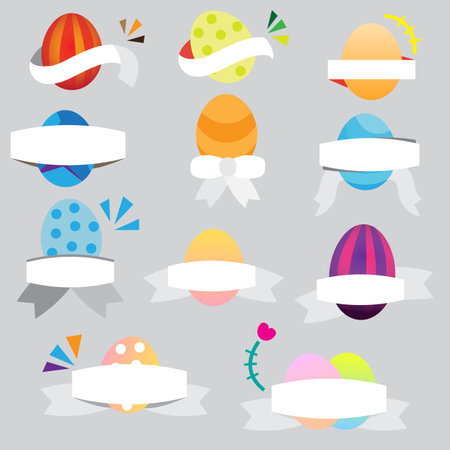 Easter eggs with white paper ribbonsのイラスト素材