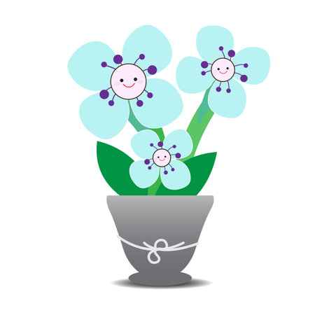 Cute blue flowers are in potsのイラスト素材