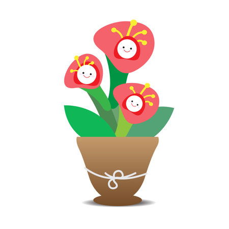 <p>Cute red flowers are in pots</p>のイラスト素材