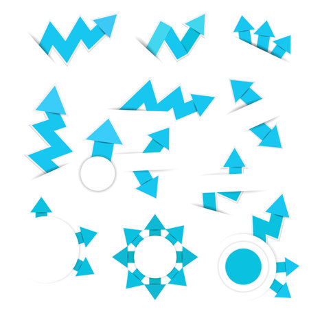 The blue paper has arrowheads with shadowsの写真素材