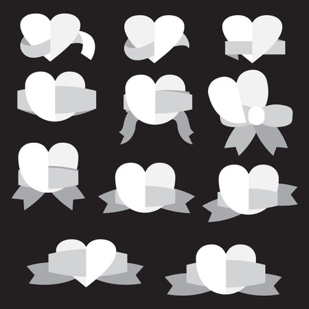 White paper heart icon with ribbonのイラスト素材