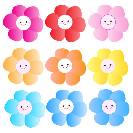 A cute flower with six petals and a smiling faceのイラスト素材