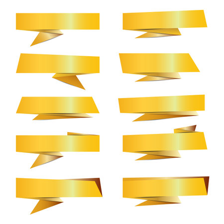 Set of golden paper banners with shadowsのイラスト素材