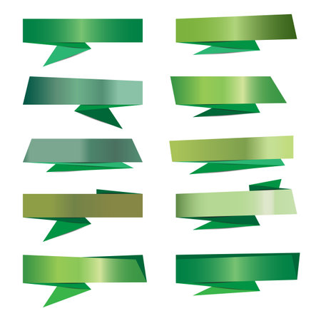 set of green paper banners with shadowsのイラスト素材