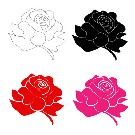 Set of blooming rose petals iconsのイラスト素材