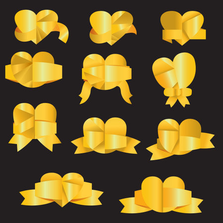 Golden paper heart icon with ribbonのイラスト素材