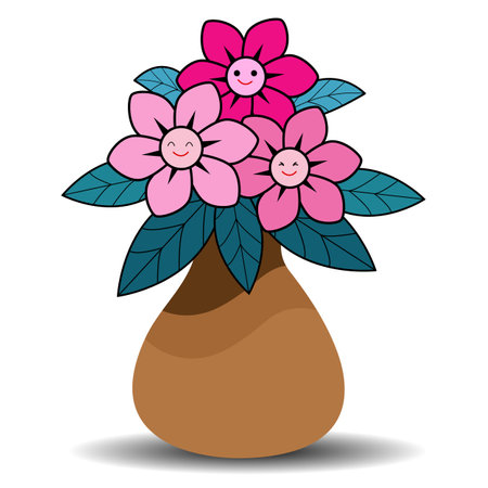 Cute flowers with bright smiley facesのイラスト素材