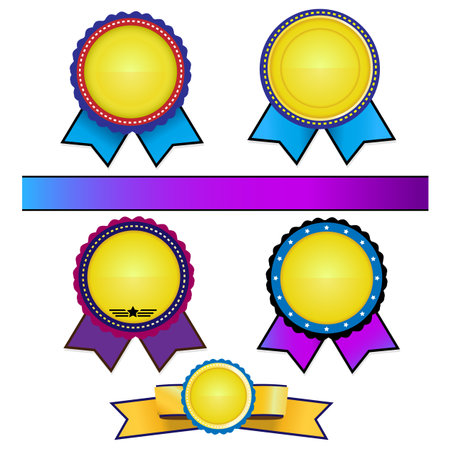 Golden award ribbons and colored ribbons with bannersのイラスト素材