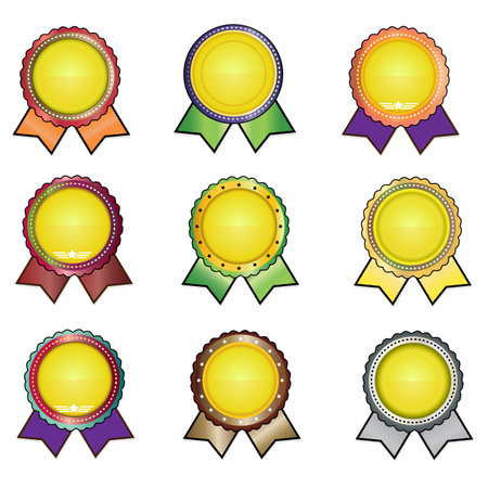 Set of gold medal badges with ribbonsのイラスト素材