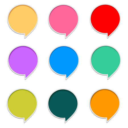 Bright colored speech banners on white backgroundの写真素材