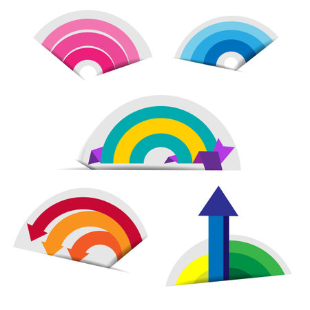 Stacked colored paper circles with arrows and shadowsのイラスト素材