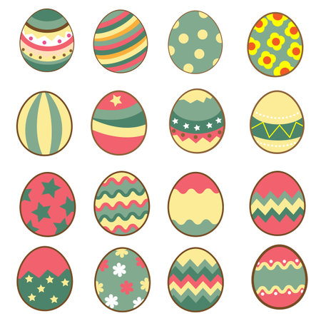 Set of cute easter egg icons with decorationのイラスト素材
