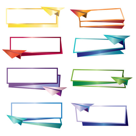 Set of colorful paper planes with bannersのイラスト素材
