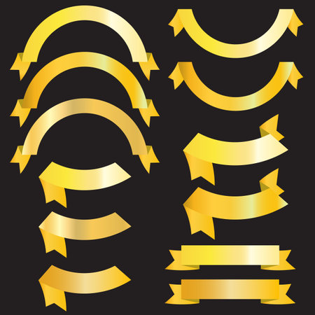 Set of golden ribbon flagsのイラスト素材