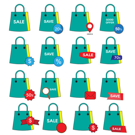 Green shopping bag icons setのイラスト素材