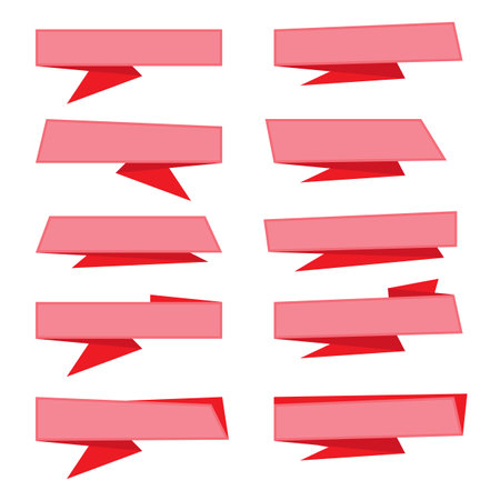 Set of red paper banners with shadowsのイラスト素材