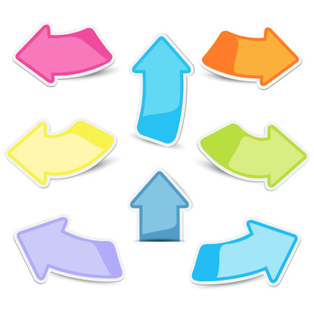 Colored arrow sticker paper set on white backgroundのイラスト素材