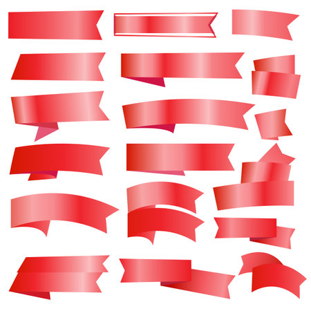 Set of red ribbon flags glitterのイラスト素材