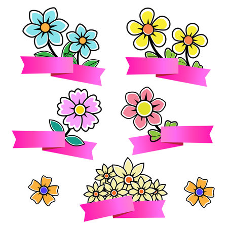 Bouquet with pink paper ribbonのイラスト素材