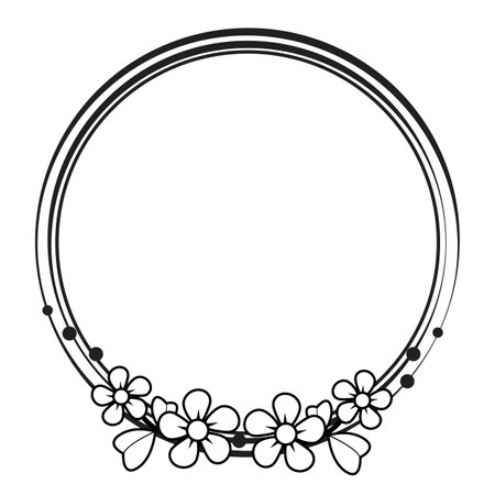 Circle frame decorated with flowersのイラスト素材