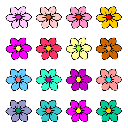 Set of six petals of brightly colored flowersのイラスト素材