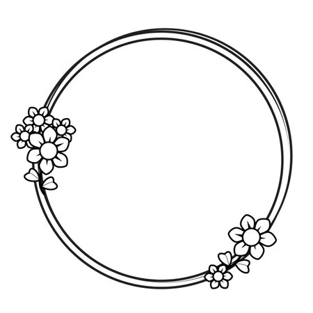 flowers with black circle frameのイラスト素材