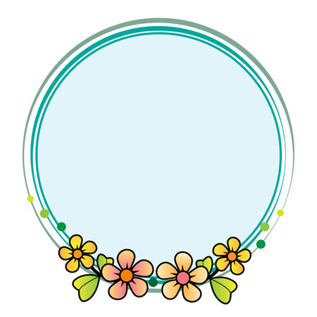 Circular frame decorated with cute flowersのイラスト素材