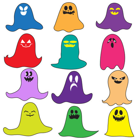 Set of cute and funny little ghostsのイラスト素材
