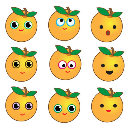 Set of cute orange cartoon facial expressionsのイラスト素材