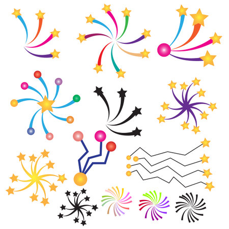 Set of fireworks and starsのイラスト素材