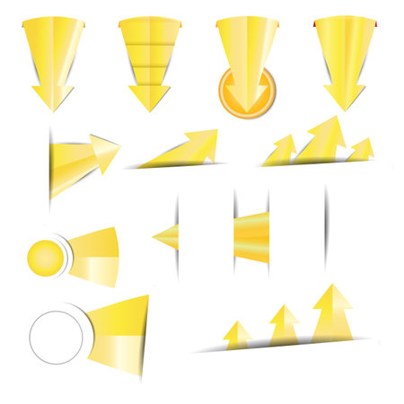 Set of shiny gold arrow stickers and paperのイラスト素材