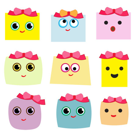 Set of cute gift box cartoon facial expressionsのイラスト素材