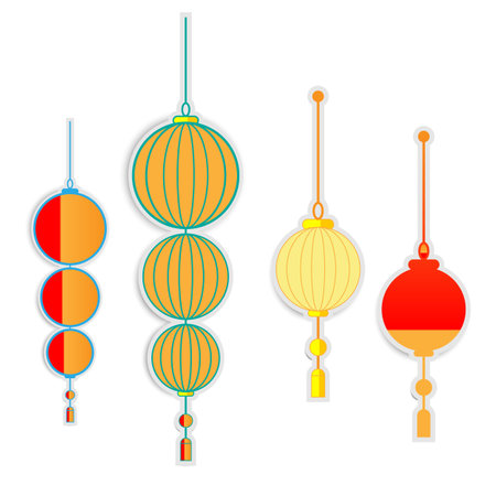 Set of Chinese lantern decorationsのイラスト素材
