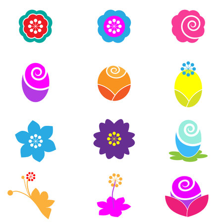 Set of various kind of flower iconのイラスト素材