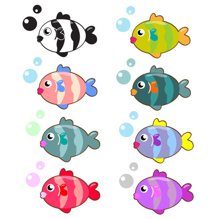 Set of cute brightly colored cartoon fishのイラスト素材