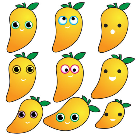 Set of cute mango cartoon facial expressionsのイラスト素材