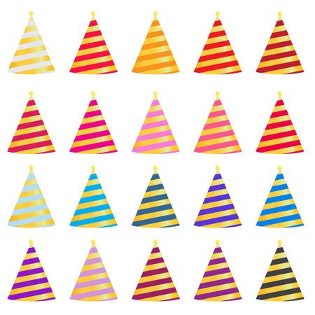 Set of party hats with gold stripesのイラスト素材
