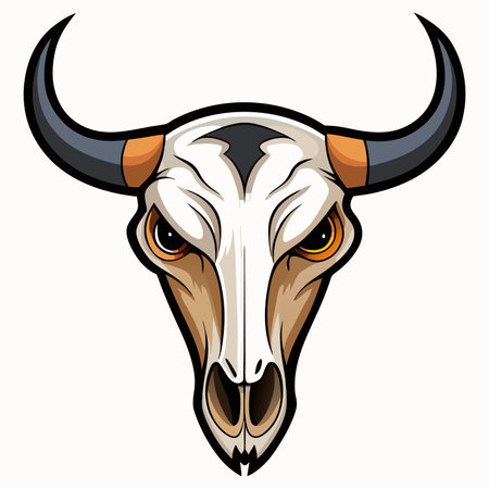 Bull skull horned flat illustration on white backgroundのイラスト素材